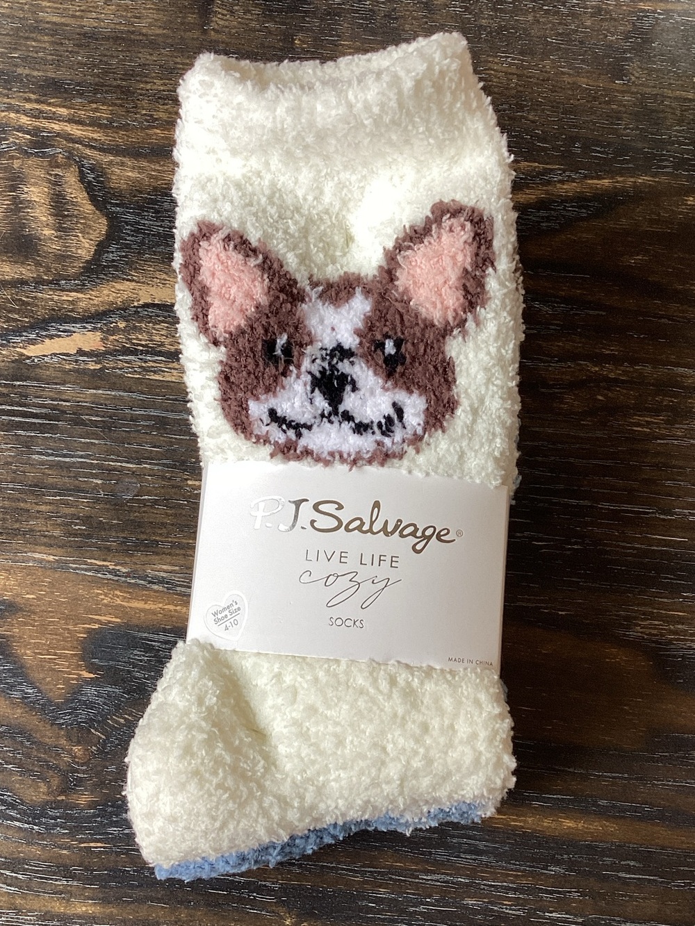 P.J. Salvage Cream Fuzzy Dog Face and Paw Print Cozy Socks
